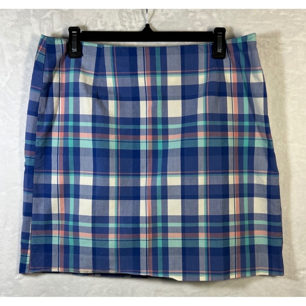 LL Bean Plaid Mini Skirt Sz 10 Petite Blue Plaid Preppy Coastal Granddaughter
